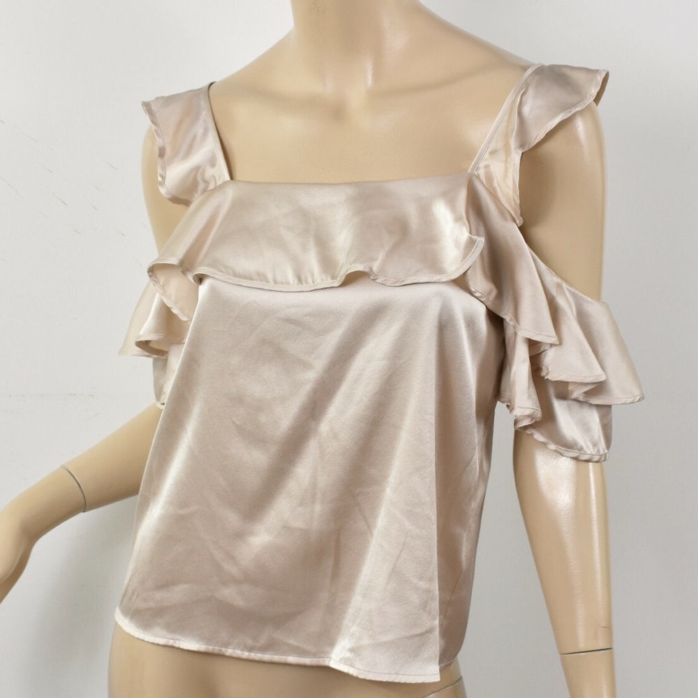 A.L.C. Cream Satin Ruffle Blouse